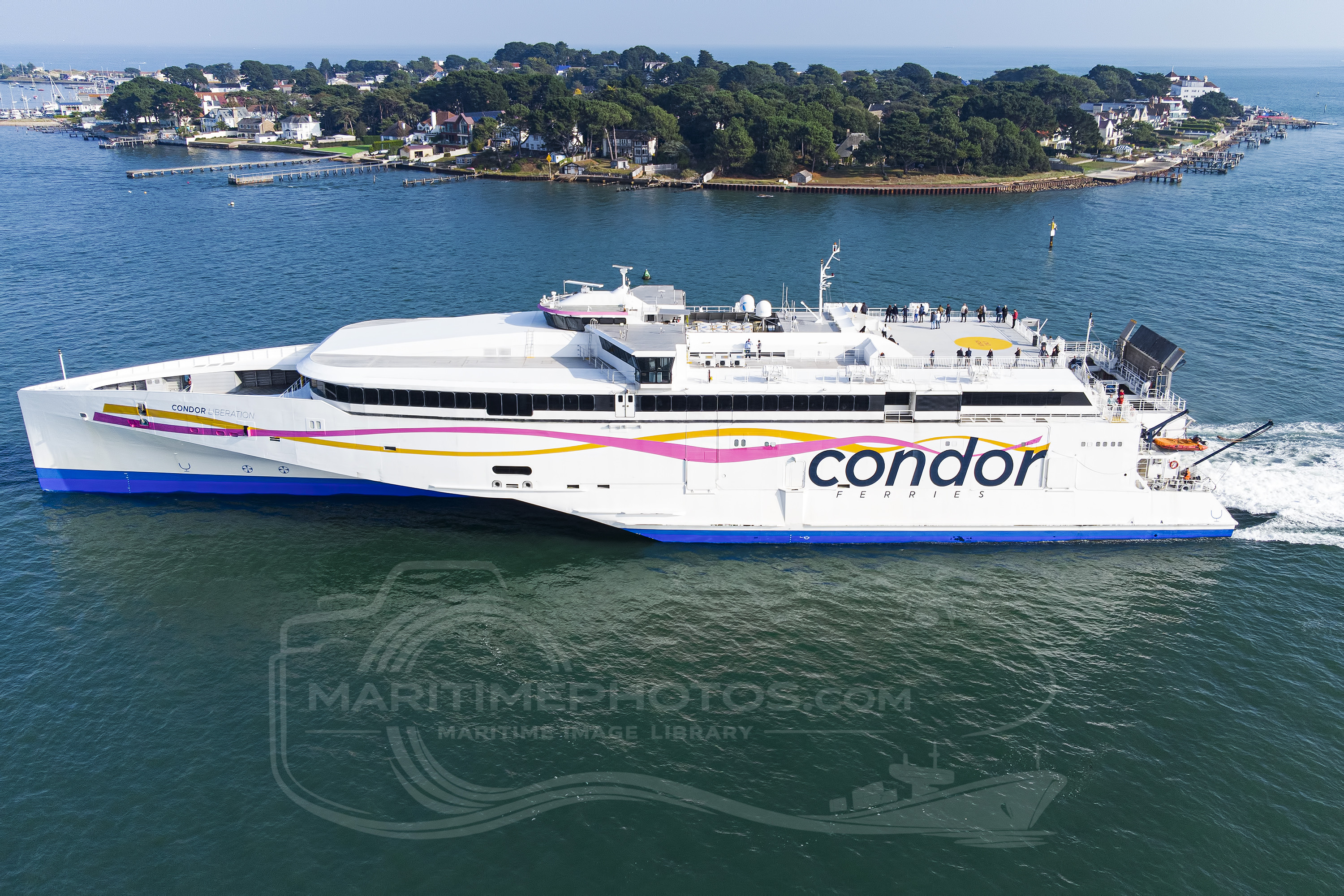 HSC Condor Liberation Fast Trimaran IMO 9551363 at Poole, United Kingdom